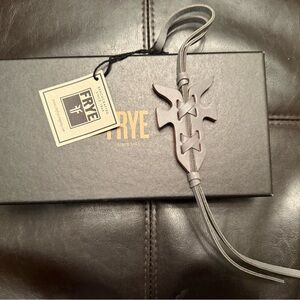 NWT Authentic Frye Gray Leather key fob keychain $69 luggage purse charm